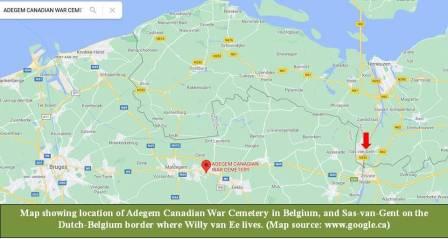 Map showing Adegem Canadian War Cemetery