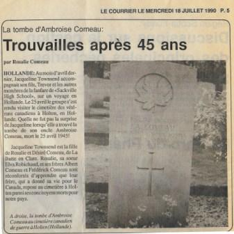 article about Jacqueline Comeau visit to Holten