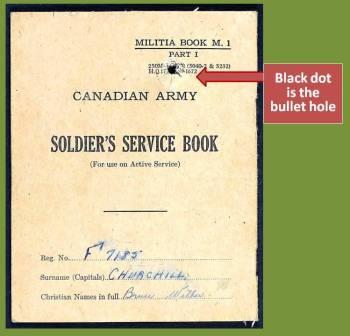 Soldiers Service Book with bullet hole