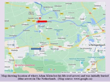 Map showing where Adam Klein died
