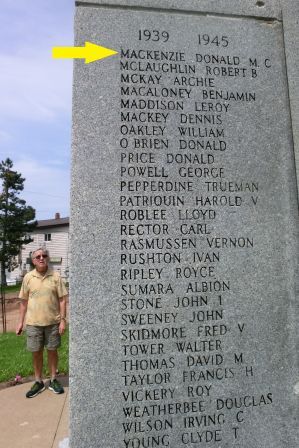 Jul 8 2023 Pieter by Springhill monument with MacKenzie name